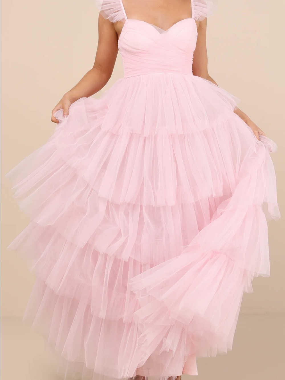 Lulu's Fabulous Poise Light Pink Tulle Ruffled Tiered Maxi Dress Size XL - Picture 2 of 9
